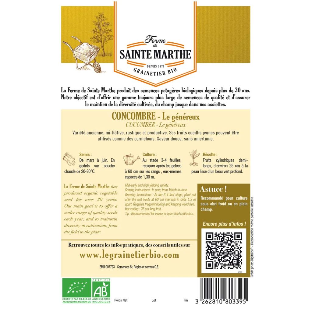 Cetriolo Le Généreux Bio - Ferme de Sainte Marthe