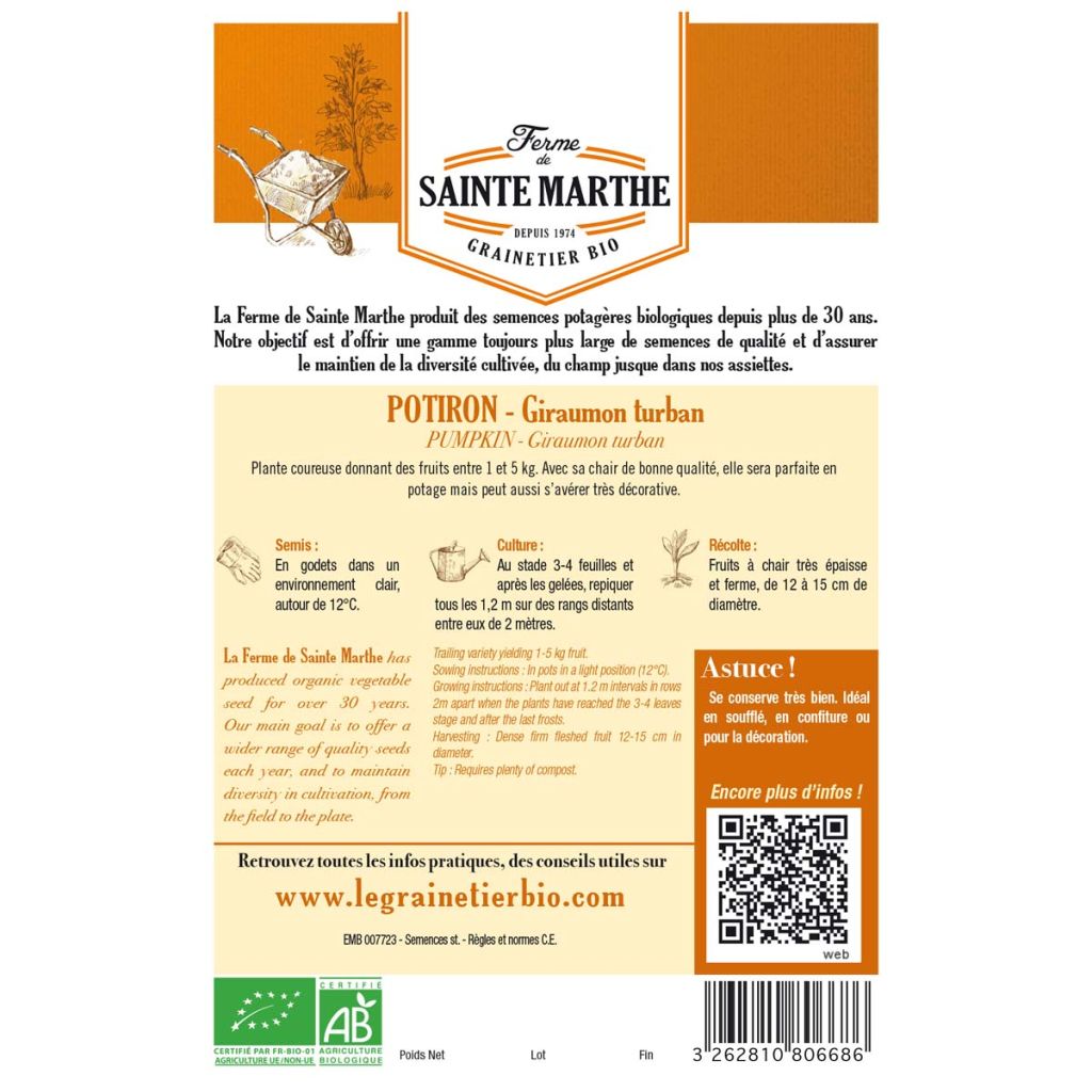 Zucca Giraumon Turban Bio - Ferme de Sainte Marthe