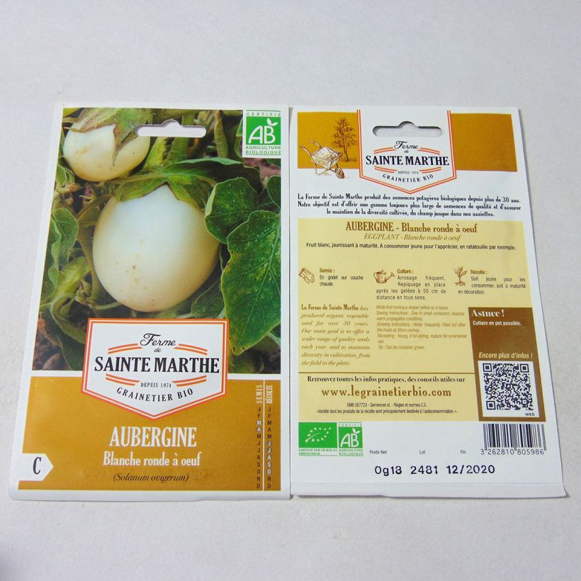 Esempio di esemplare Aubergine Blanche Ronde à Oeuf - Bio - Ferme de Sainte Marthe Graines come consegnato