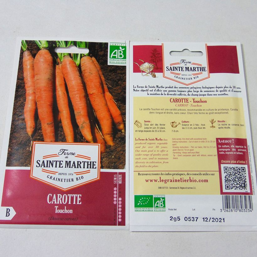 Esempio di esemplare Carotte Touchon Bio - Ferme de Sainte Marthe Graines come consegnato