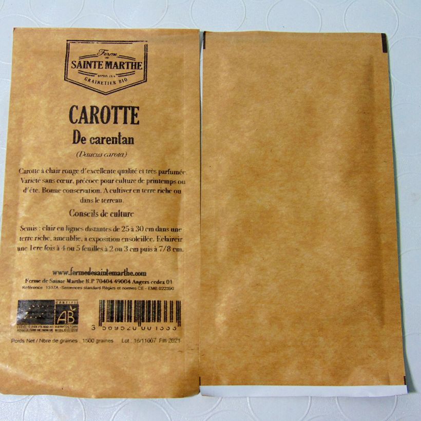 Esempio di esemplare Carotte de Carentan Bio - Ferme de Sainthe Marthe Graines come consegnato