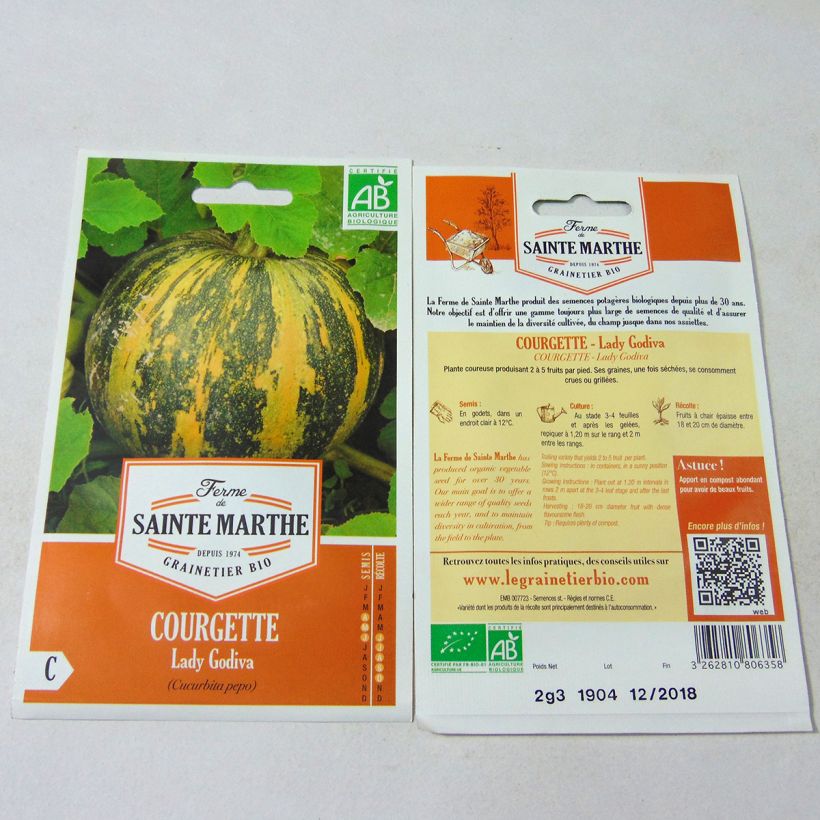 Esempio di esemplare Courge Lady Godiva Bio - Ferme de Sainte Marthe Graines come consegnato