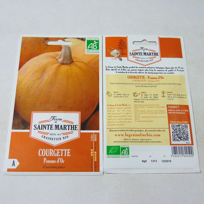 Esempio di esemplare Courge Pomme d'Or Bio - Ferme de Sainte Marthe Graines come consegnato