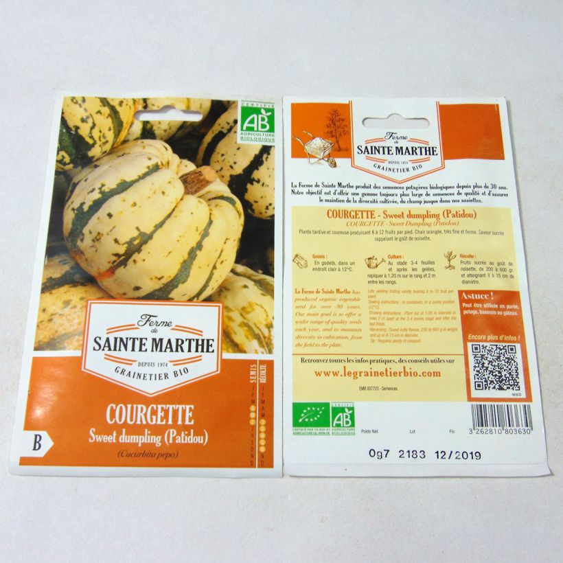 Esempio di esemplare Courge Sweet dumpling (Patidou) Bio - Ferme de Sainte Marthe Graines come consegnato