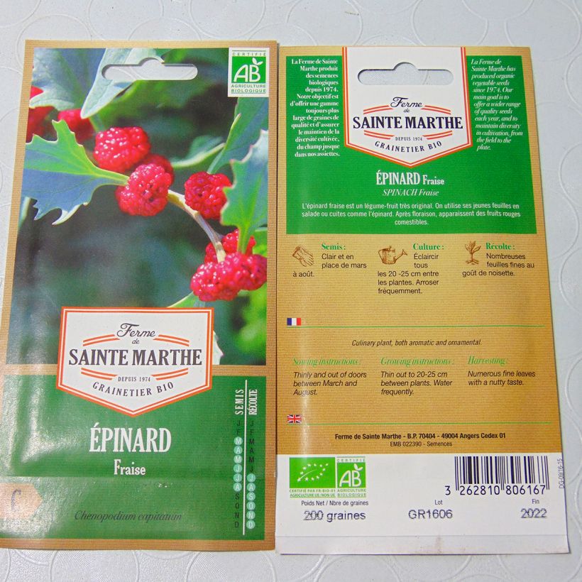 Esempio di esemplare Epinard Fraise Bio - Ferme de Sainte Marthe  Graines come consegnato