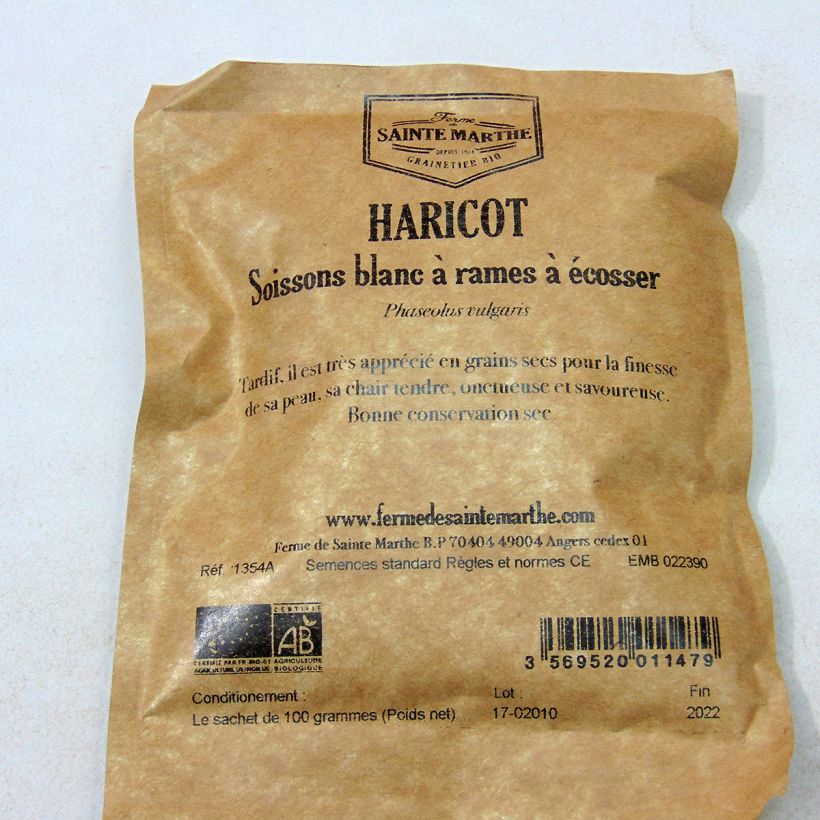 Esempio di esemplare Haricot à rames à écosser Soissons gros blanc Bio - Ferme de Sainte Marthe  Graines come consegnato