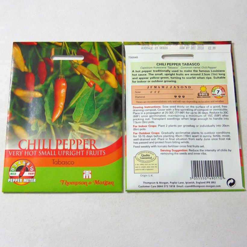 Esempio di esemplare Piment Tabasco - Capsicum annuum Graines come consegnato