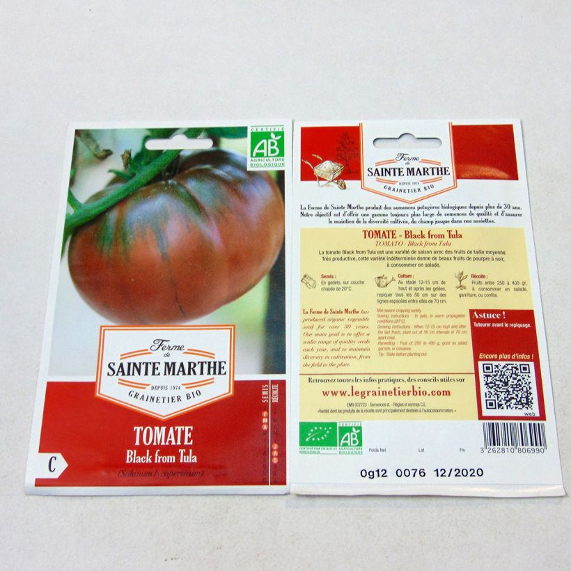 Esempio di esemplare Tomate Black From Tula Bio - Ferme de Sainte Marthe Graines come consegnato