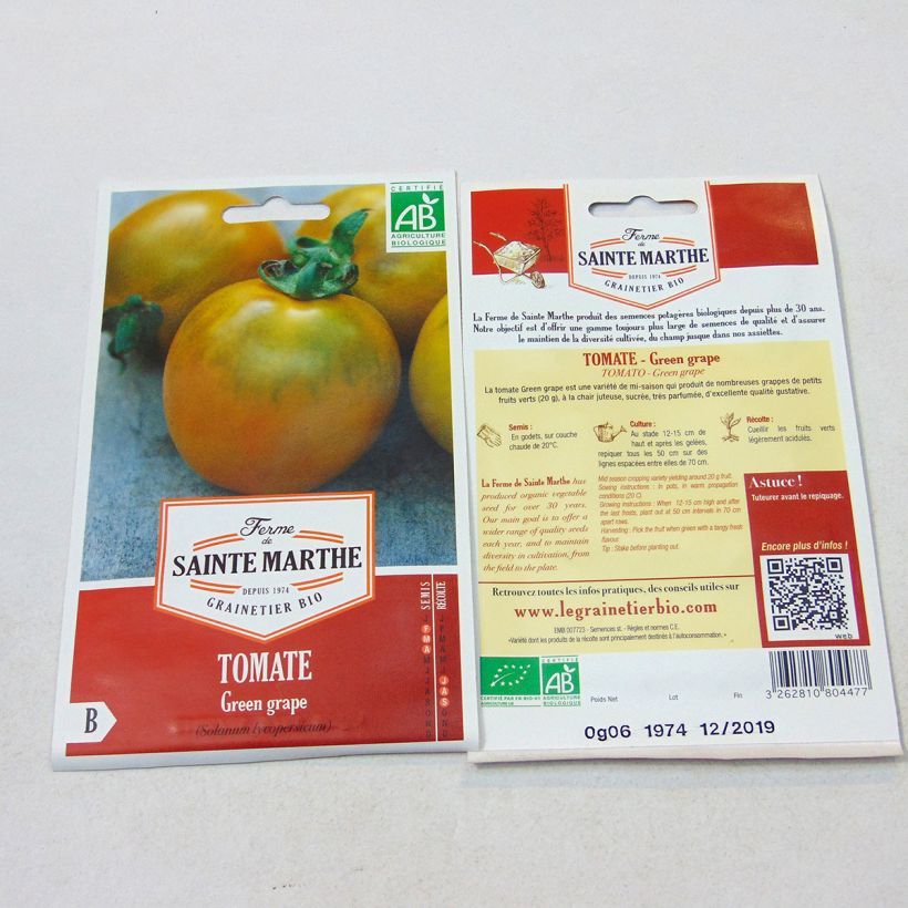 Esempio di esemplare Tomate Green Grape Bio - Ferme de Sainte Marthe Graines come consegnato