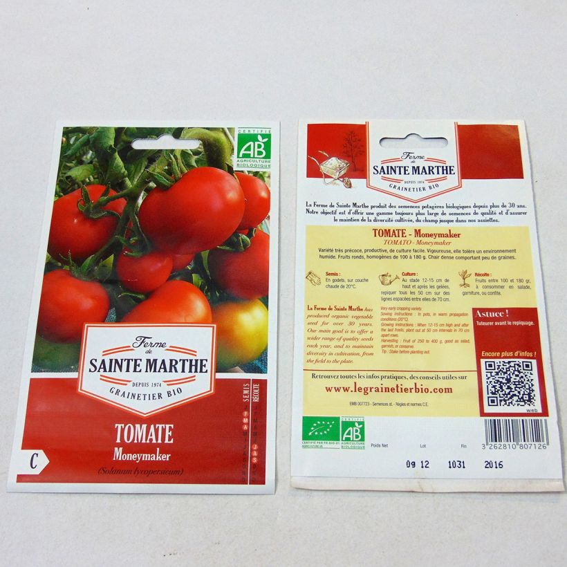 Esempio di esemplare Tomate Moneymaker Bio - Ferme de Sainte Marthe Graines come consegnato