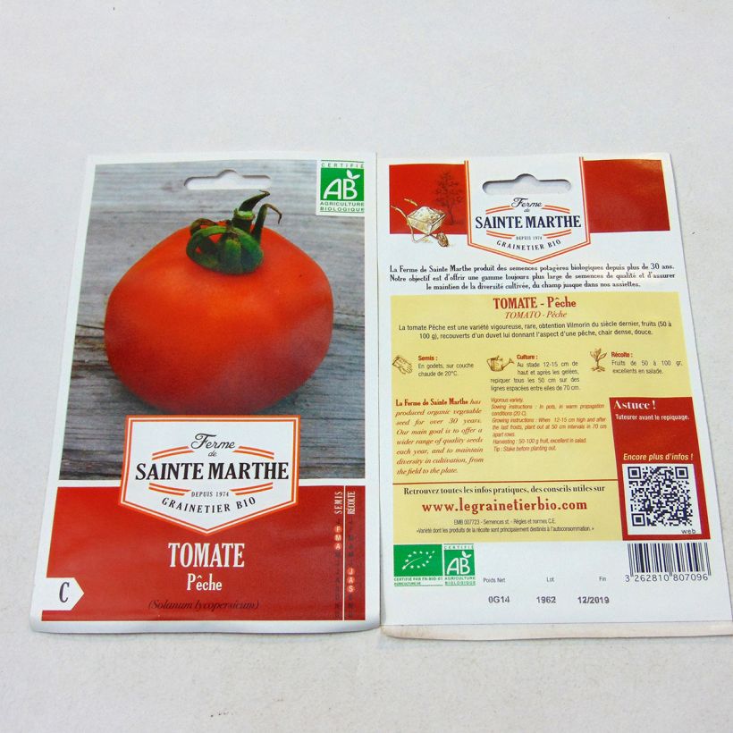 Esempio di esemplare Tomate Pêche Bio – Ferme de Sainte Marthe Graines come consegnato