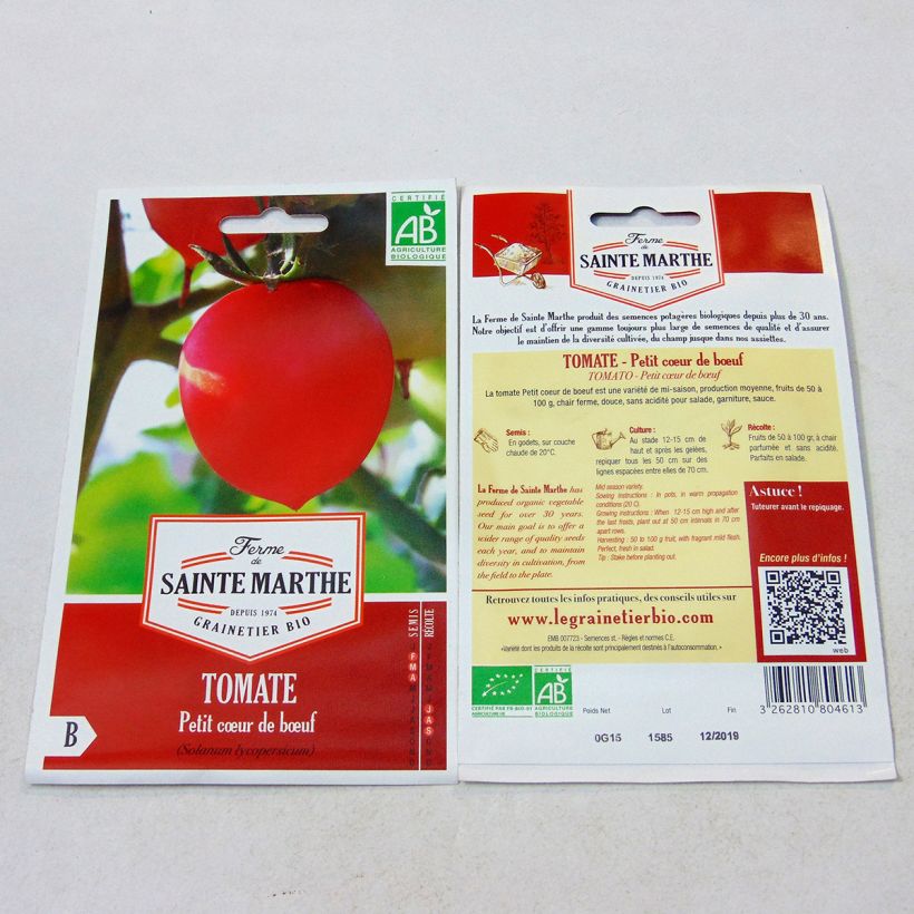 Esempio di esemplare Tomate Petit Coeur de Boeuf Bio - Ferme de Sainte Marthe Graines come consegnato