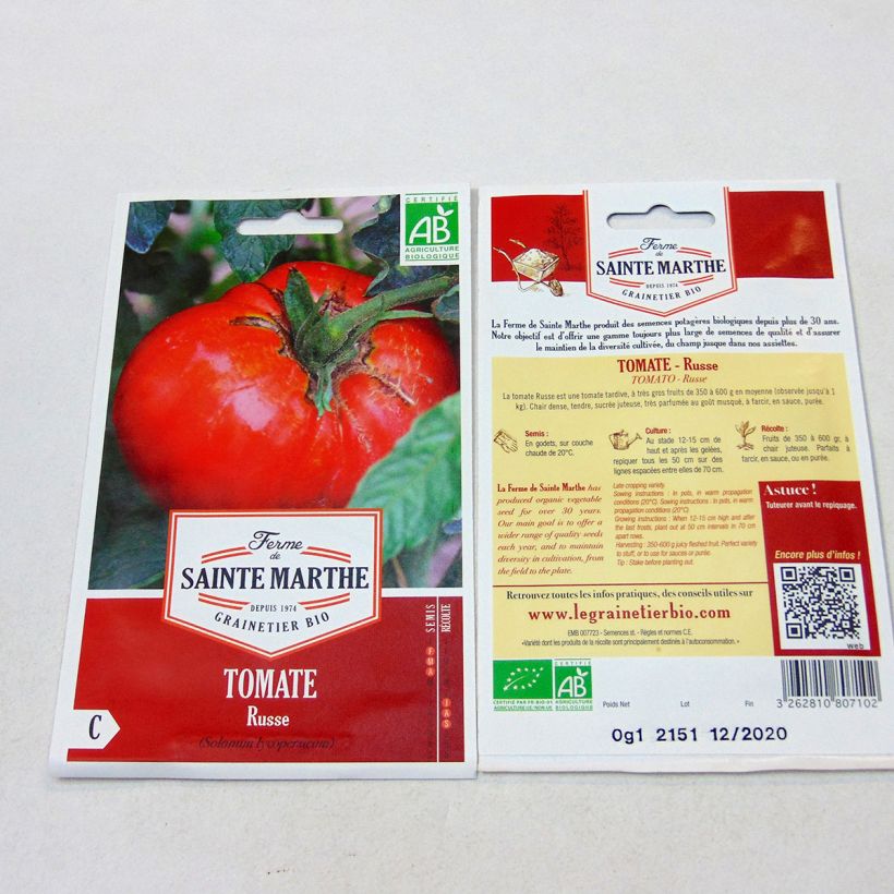 Esempio di esemplare Tomate Russe rouge Bio - Ferme de Sainte Marthe Graines come consegnato